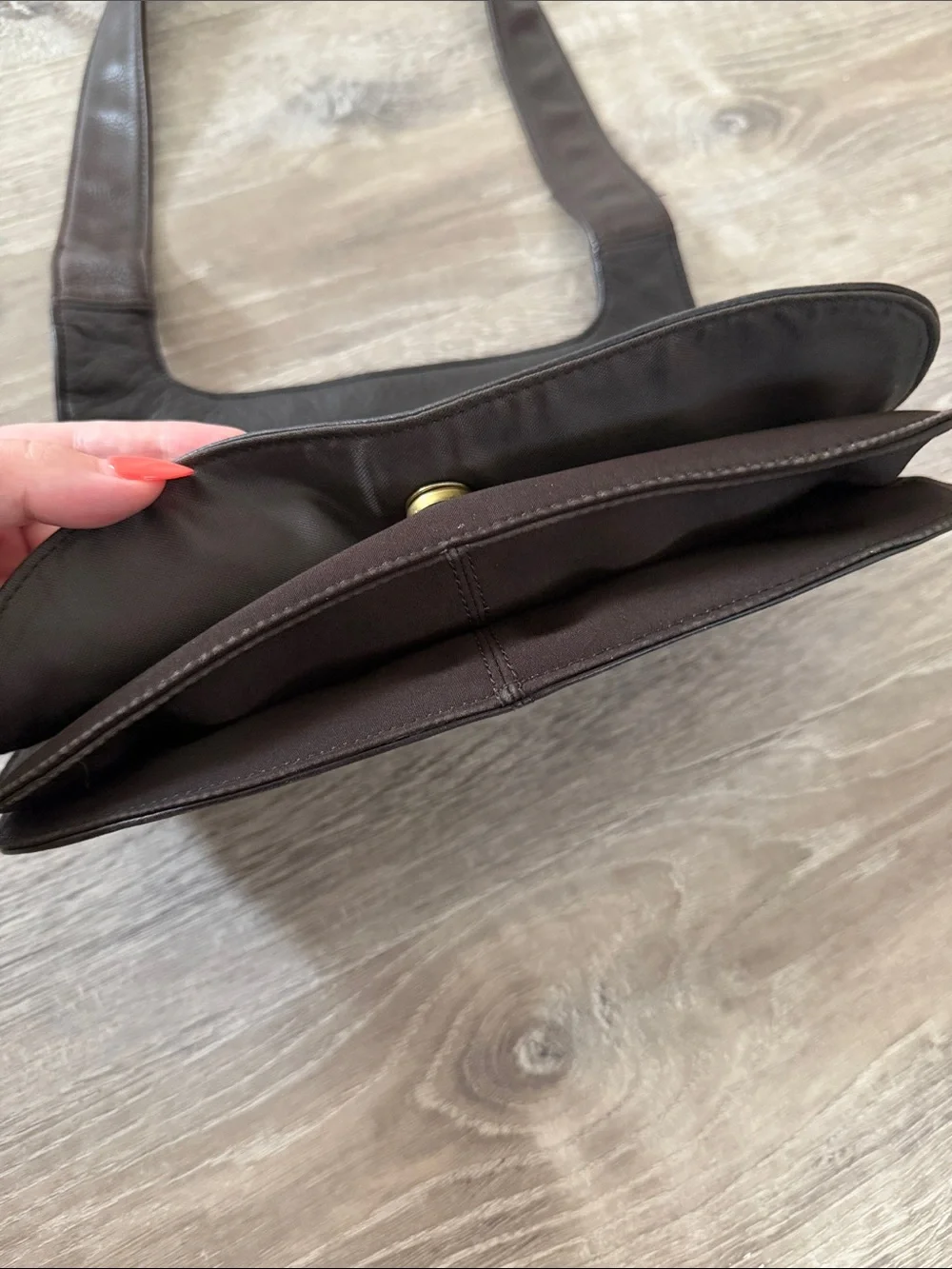 Dark Brown Genuine Leather Messenger Bag with Wide Shoulder Strap